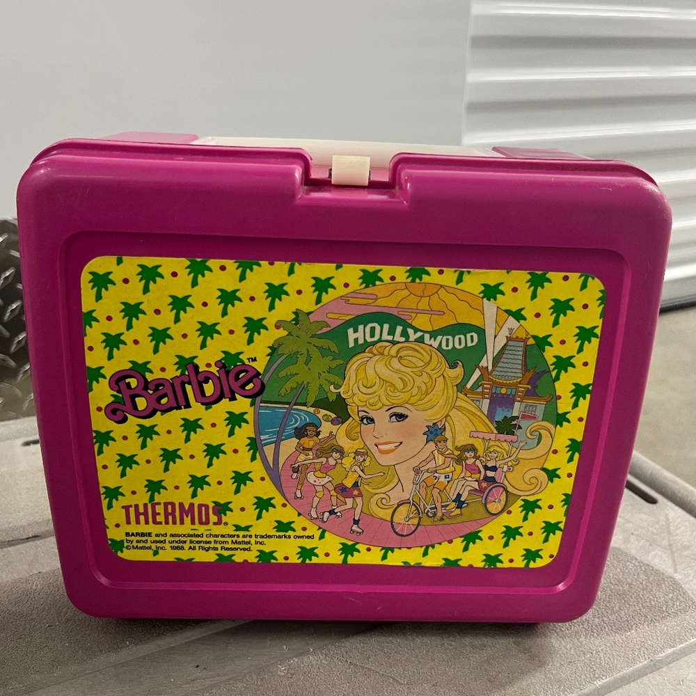 Vintage Barbie Hollywood Lunchbox Pink Thermos Brand 1980s Retro Collectible